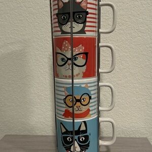 Stackable Cat Face Mug Set - Colorful Glasses Cats